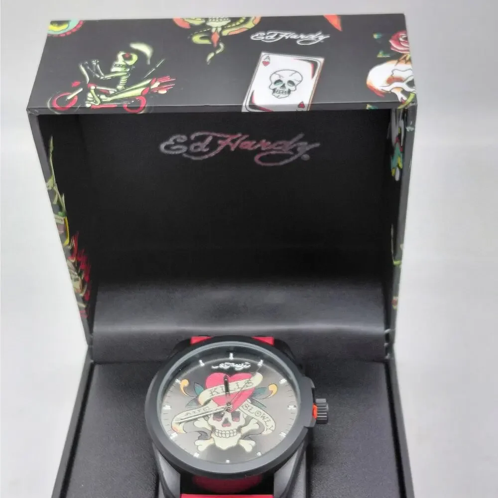 Ed Hardy Mens Love Kills Slowly Skull Tattoo Quartz Watch Y2K Gothic Punk Rock